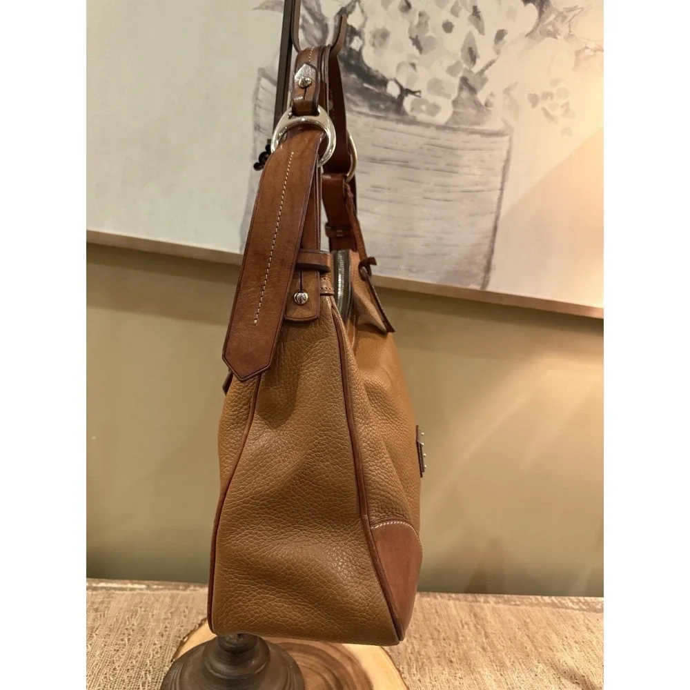 DOONEY‎ & BOURKE HARRISON REFINED PEBBLE LEATHER HOBO BAG PURSE CARMEL BROWN
